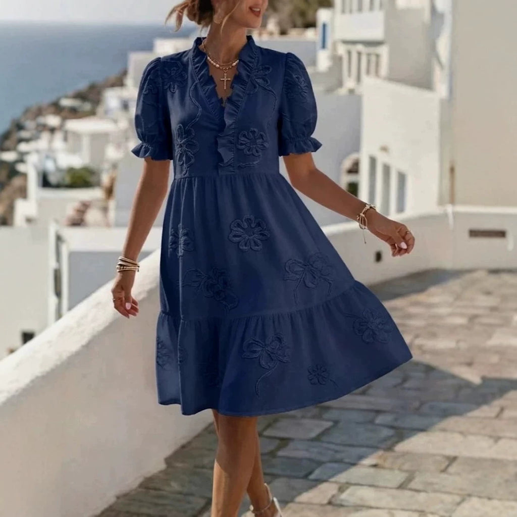 Summer Sweet Embroidered Short Sleeve Puff Sleeve Princess
