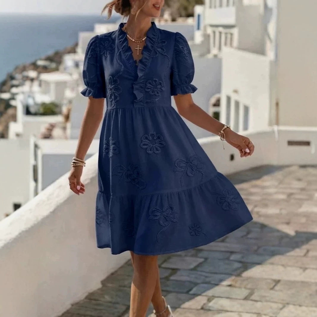 Summer Sweet Embroidered Short Sleeve Puff Sleeve Princess