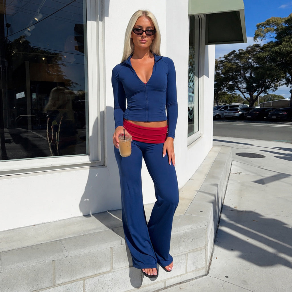 Women's Color-Block Zip Top & Wide-Leg Pants Set