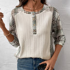 Women's Plaid Color-Block Long Sleeve Top