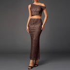 Women's Backless Leopard Oblique Shoulder Coordinated Two-Piece Set