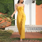 Summer Trousers without Belt Straight Yellow Office Pure High Waist
