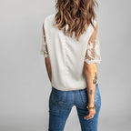 Lace Short-Sleeved Top WomenSolid Color Casual Chiffon Shirt
