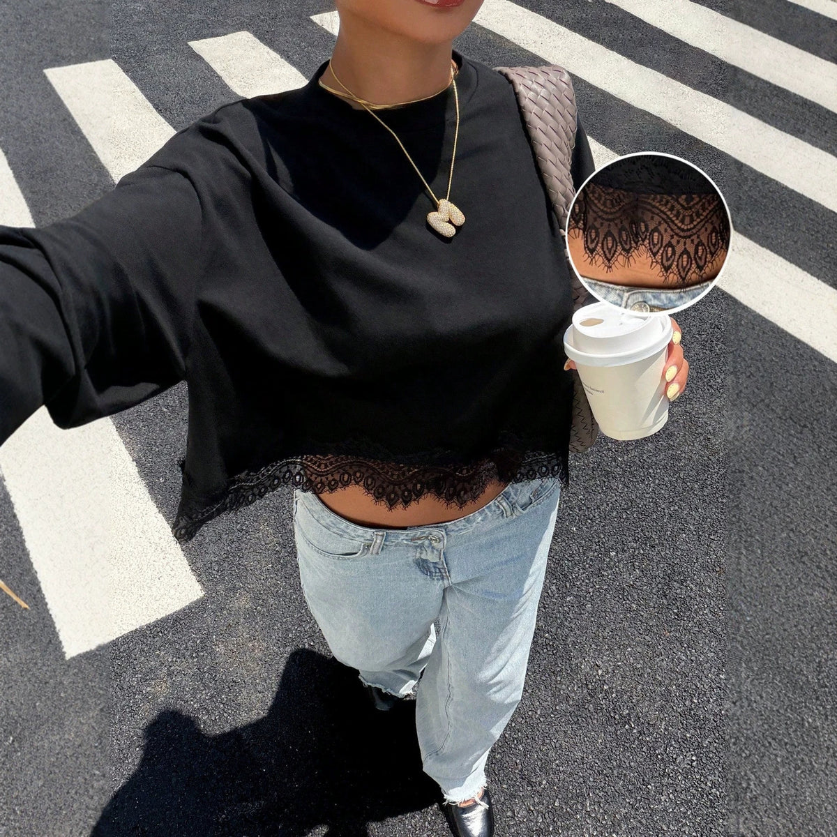 Women's Lace-Trim Long-Sleeve T-Shirt