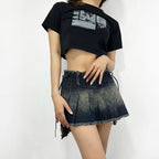 Women's Denim Summer Distressed Frayed Edge High Waist With Skirt