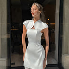 Women's White Lace Asymmetric Top and Skirt Two-Piece Set
