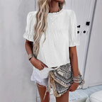Women's Printed Ruffle Sleeve Fluted Collar Top