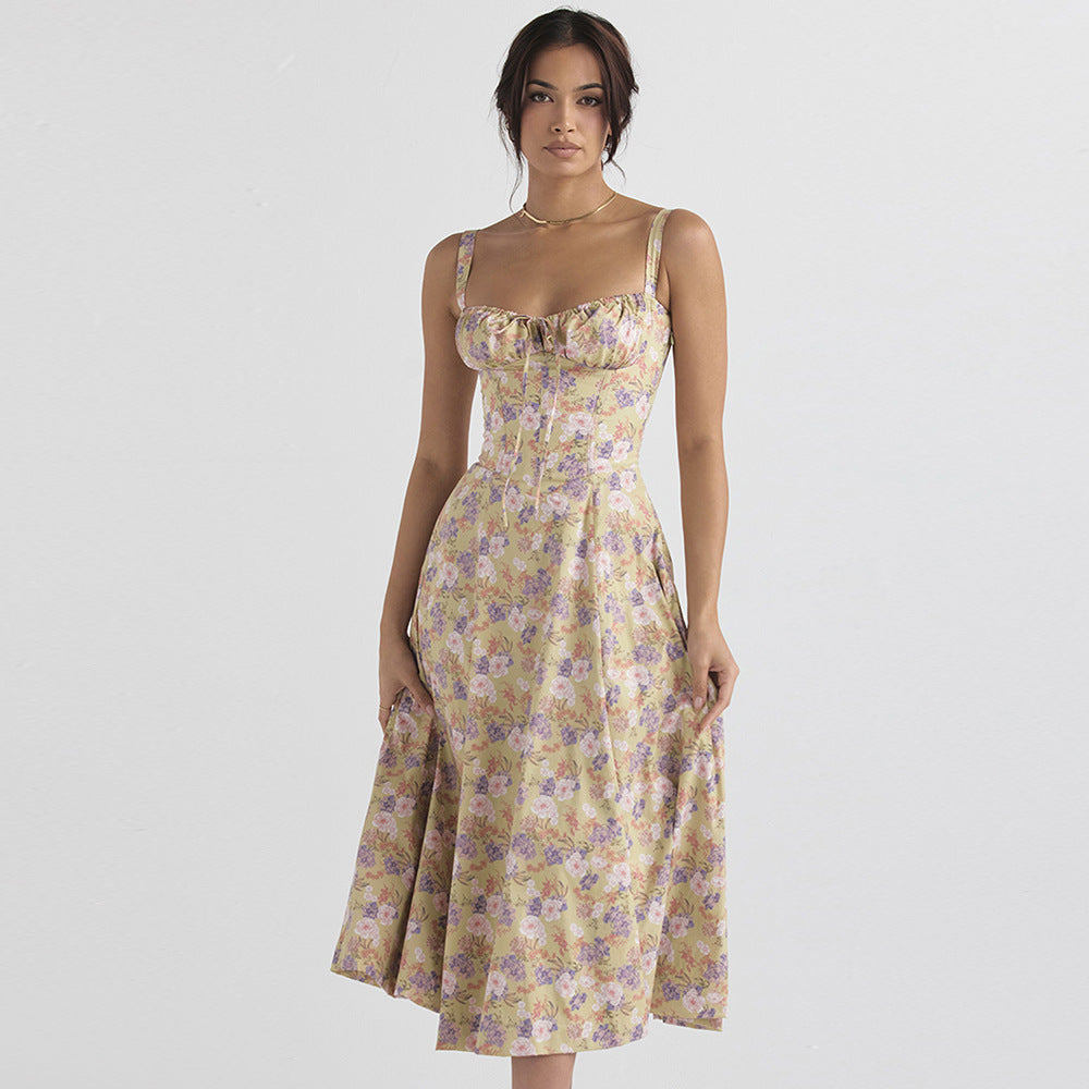 Women's Floral Spaghetti-Strap Tie Vacation Dress