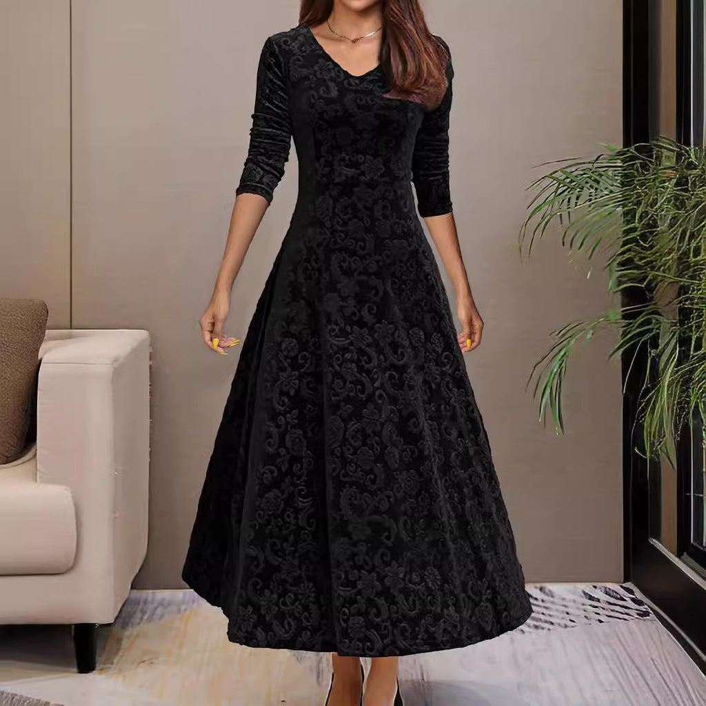 Velvet Elegant Midi Dress