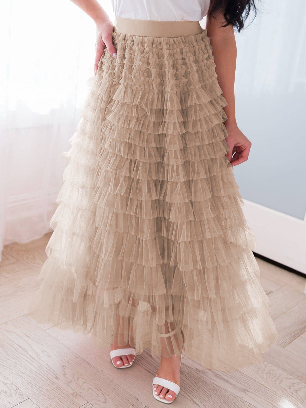 Women's High-Waisted Mesh A-Line Skirt