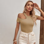 Women's Knitted Shoulder Hollow Out Cutout Out Slim Fit Slimming T