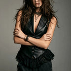 Women's Faux Leather Gothic V-Neck Ruffle Vest Top