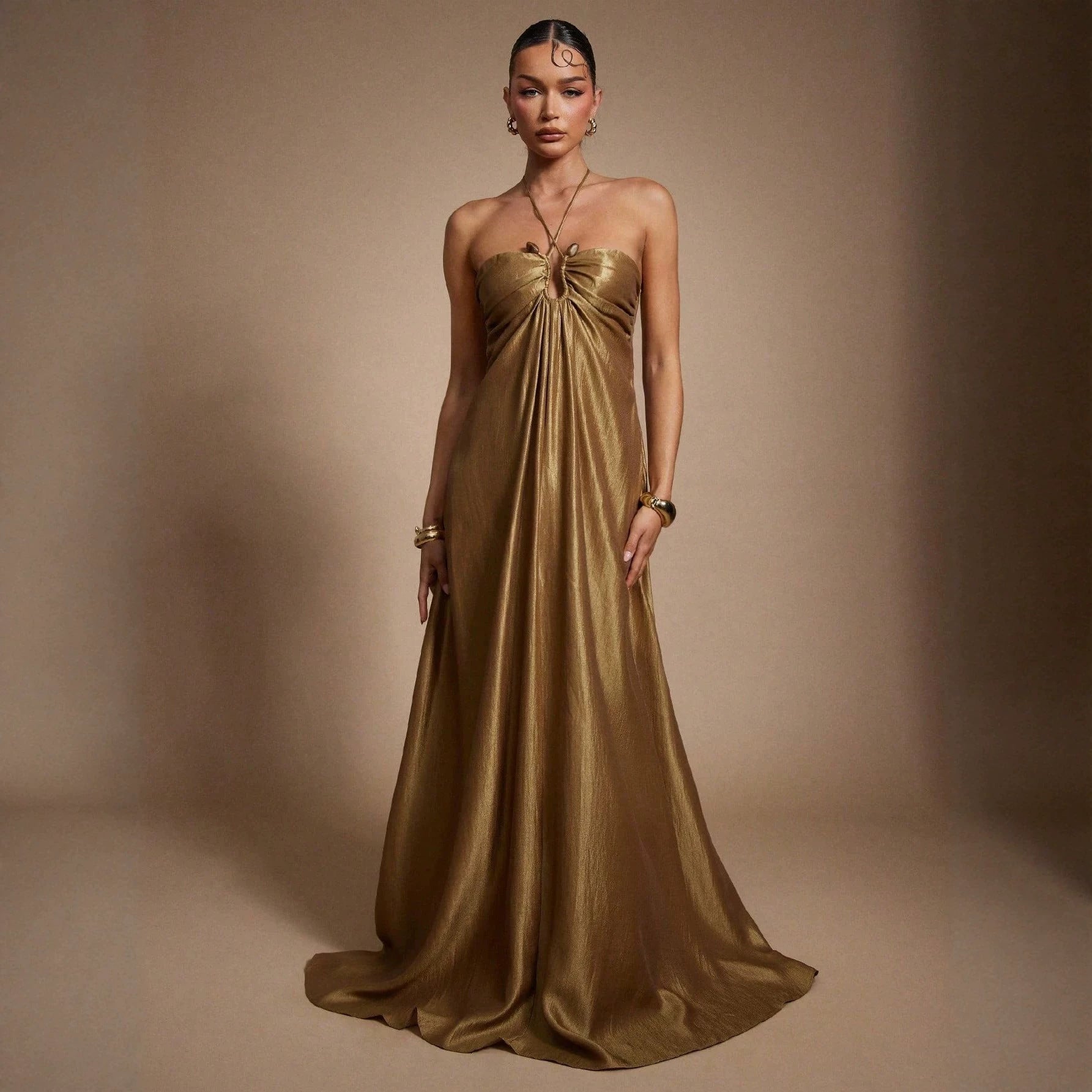 Women's Halter Backless A-Line Maxi Dress