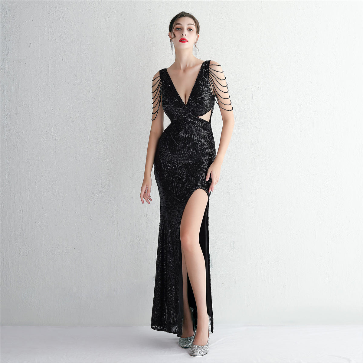 Women's Sequin Slim Fit Evening Party Dress Long Cocktail Slim Fit