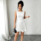 Women's Crew-Neck Ruched Pleated Dress