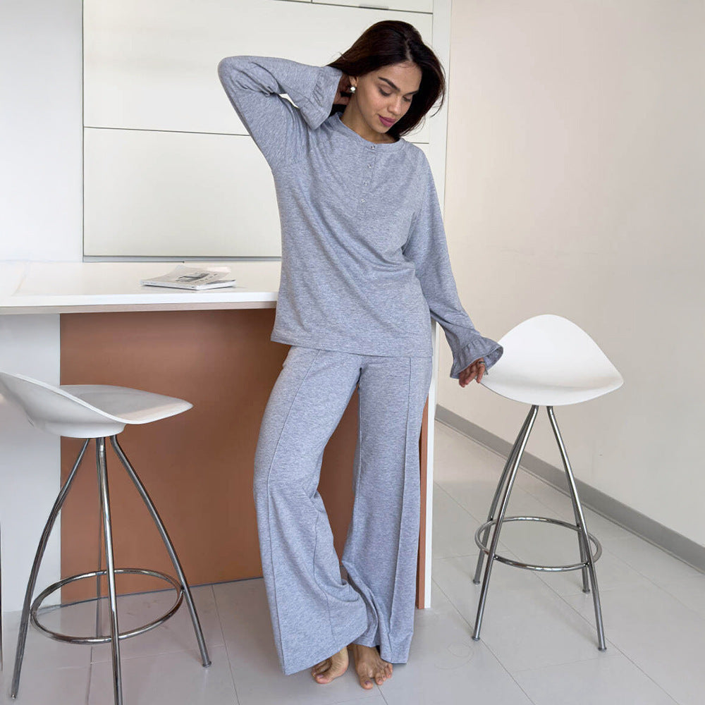 Spring Autumn Women Home Comfortable round Neck Flared