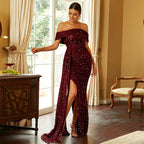 Women's Off-Neck Long Sequined Banquet Fishtail Small Trailing Dress