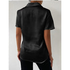 Women's Satin Button Shirt Loose Top