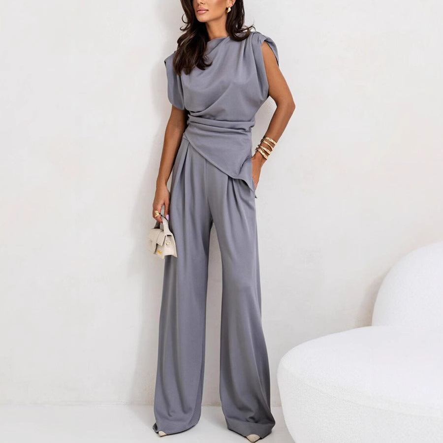 Solid Color Irregular Asymmetric Two Piece Sets