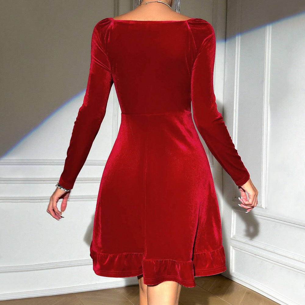 Women's Elegant Red Dress All Matching Elegant V neck