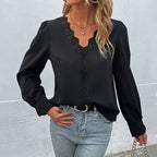 Women's Long Sleeved Lace Black Shirt