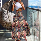 Bohemian Printed Elastic Waist Midi Skirt