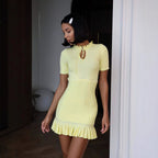 Women's Cotton Ruffled Tie-Neck Bodycon Mini Dress