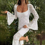 Women's Lace Long-Sleeve Slit Dress