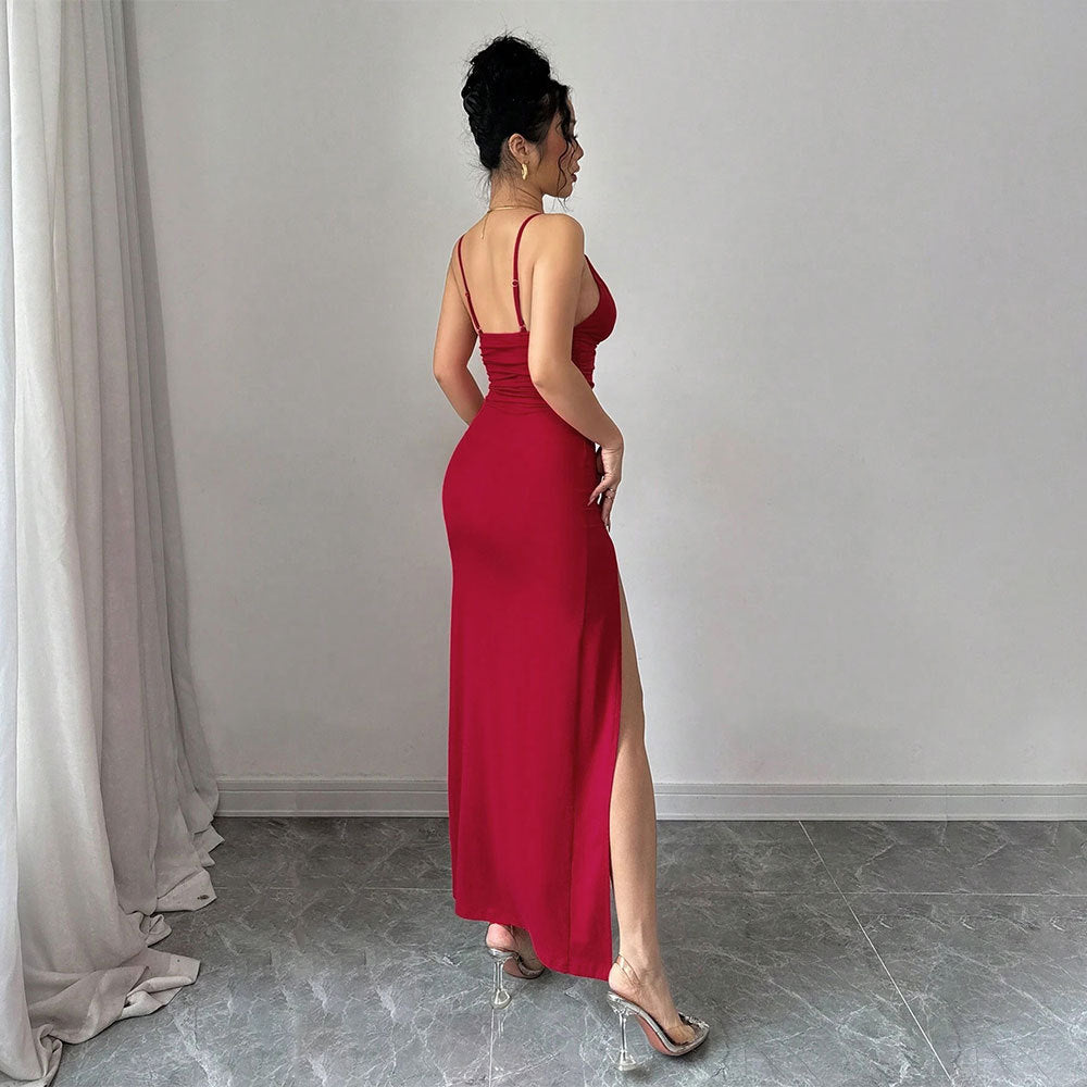 Slit Spaghetti Strap Bodycon Maxi Dress