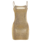 Gold metallic mini dress with spaghetti straps