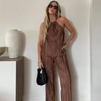 Suspender Vest & Wide-Leg Pants Set