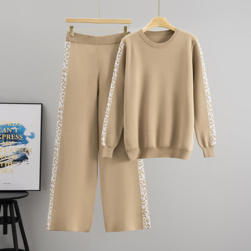 Round Neck Knit Casual Two-Piece Loose Long Sleeve Two Piece Sets