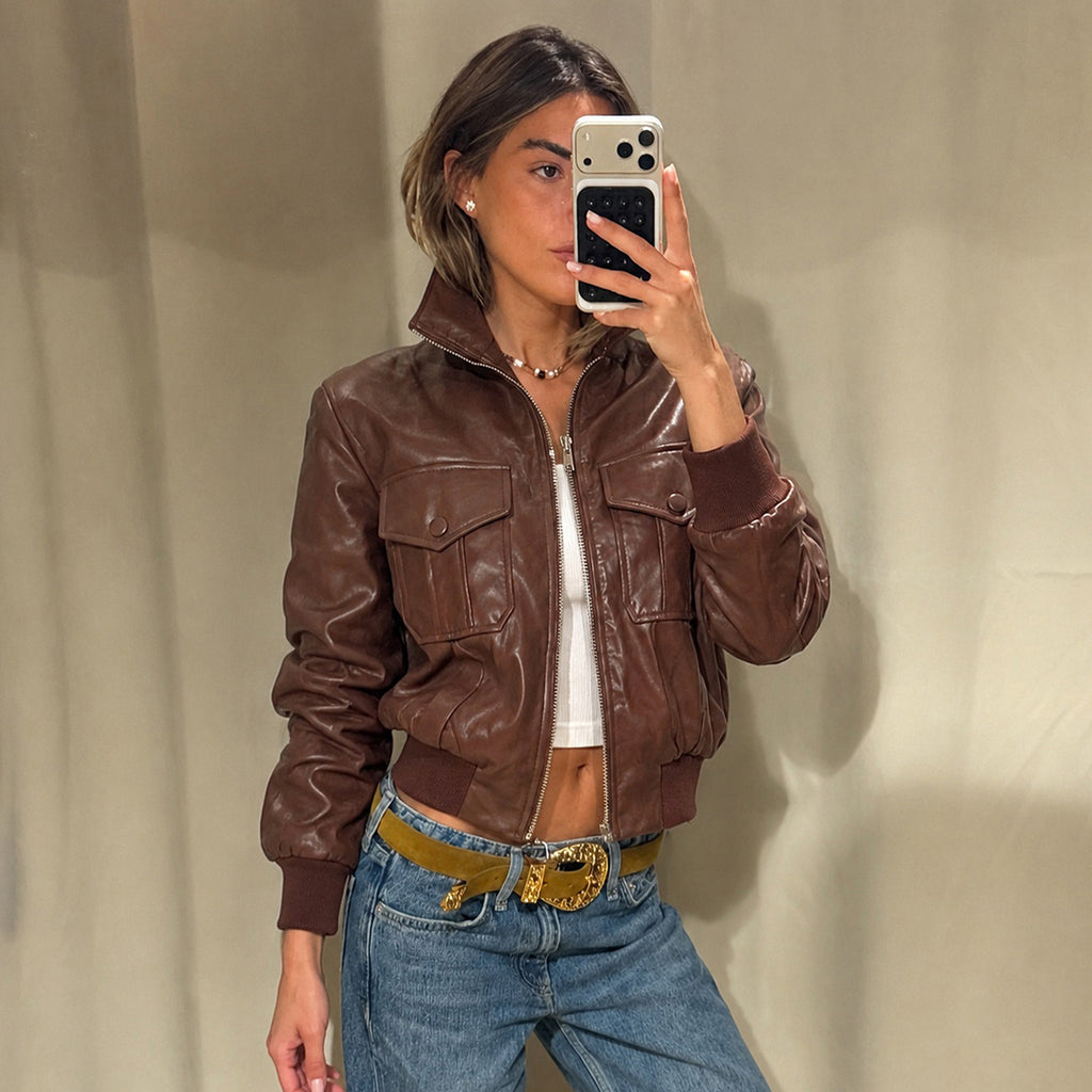 Women's Cropped Faux-Leather Motorcycle Jacket