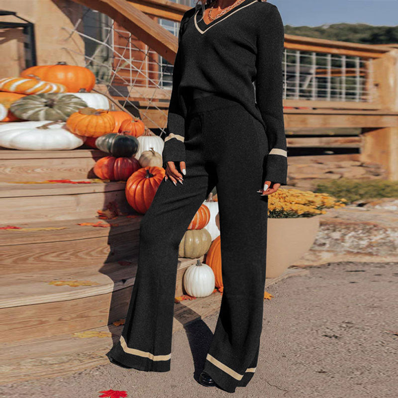 Autumn Winter Trim Contrast Color Suit Two-Piece Set