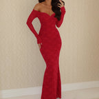 Lace Off-Shoulder Long Sleeve Dress