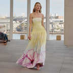 Women's Floral Pleated Strapless Dress