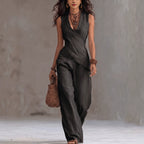 Linen Two Piece Set Casual Sexy SL V neck Waist Controlled