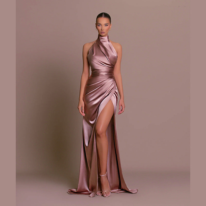 Halter Sleeveless Split Bottoming Dress Autumn Stand Collar