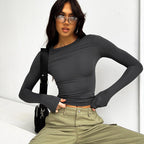 Women's Round Neck Fitted Long Sleeve Solid Color T-Shirt