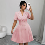 Double-Breasted V-Neck Short-Sleeve Dress