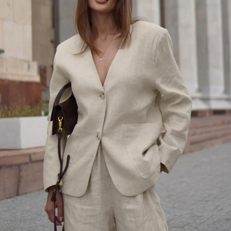 Cotton Linen V neck Baggy Coat High