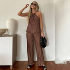 Suspender Vest & Wide-Leg Pants Set