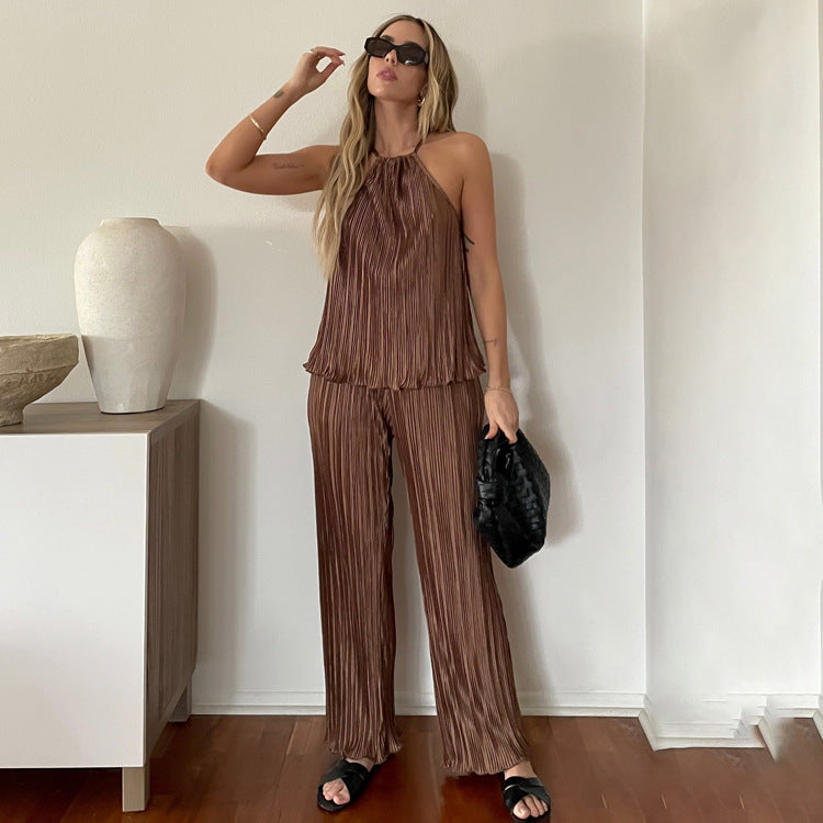 Suspender Vest & Wide-Leg Pants Set
