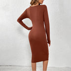 Women's Knitted Sexy Design Waist Hollow Out Cutout Thin Sheath Dress