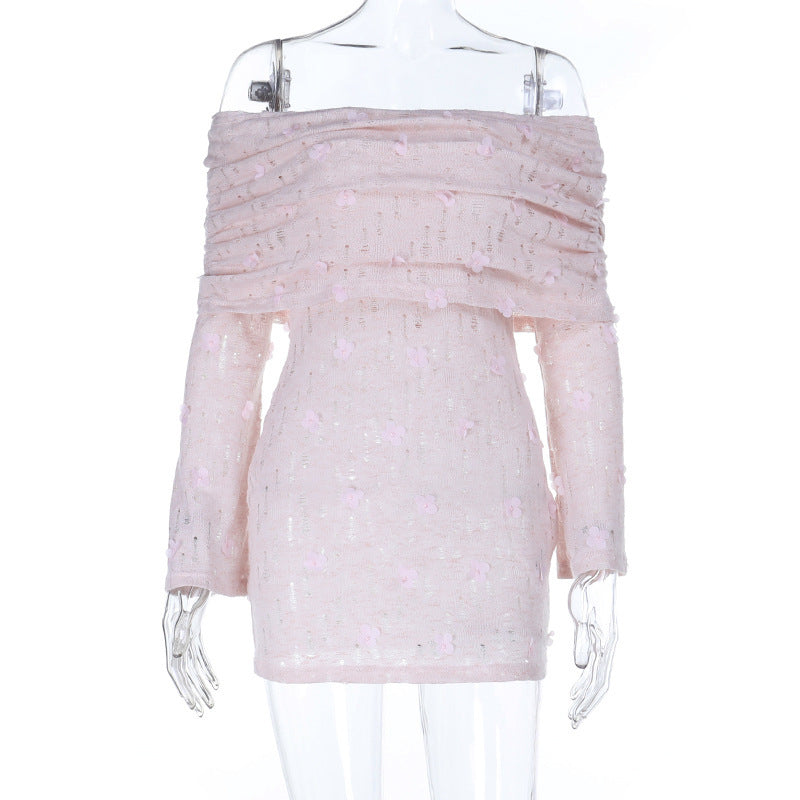 Autumn Hip Dress Waist Controlled Semi Transparent Long Sleeve Dress