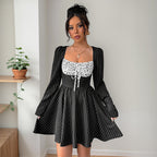 Women's Striped Square-Neck Long-Sleeve Dress