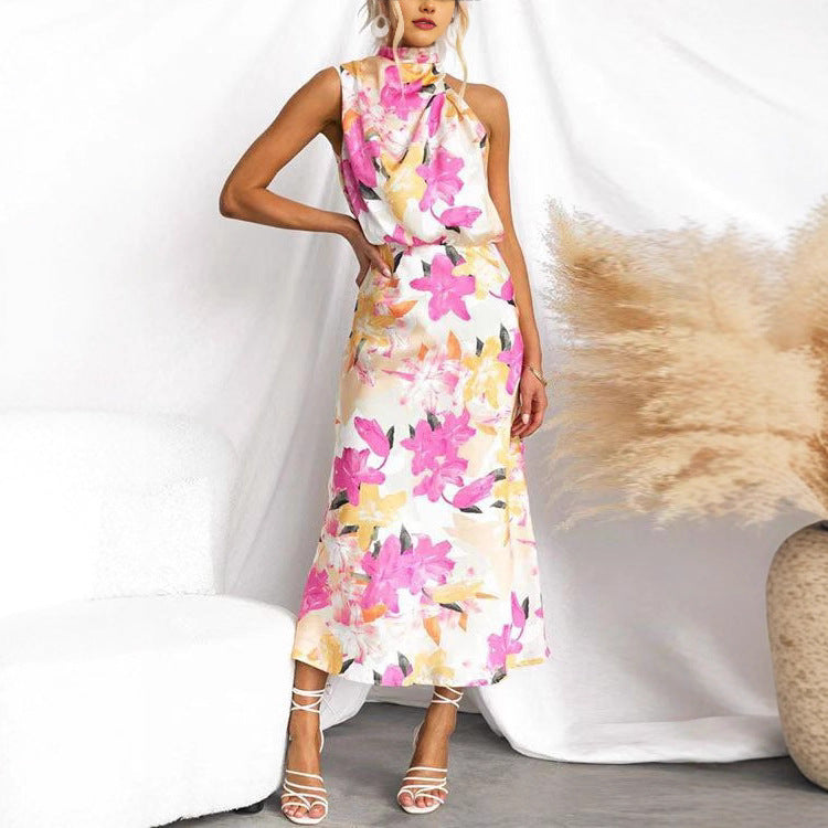 Women's Summer Women Clothing Floral Print Sleeveless Strap Dress
