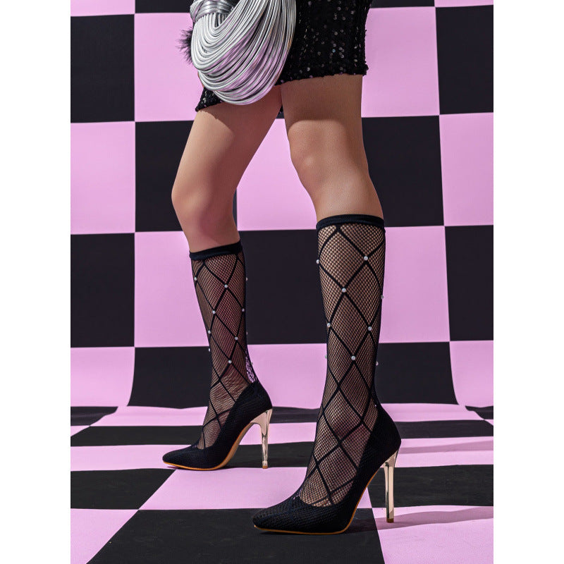 Women's Black Rhinestone High-Heel Shoes