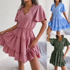 Chiffon V-Neck Ruffled Tiered Mini Dress