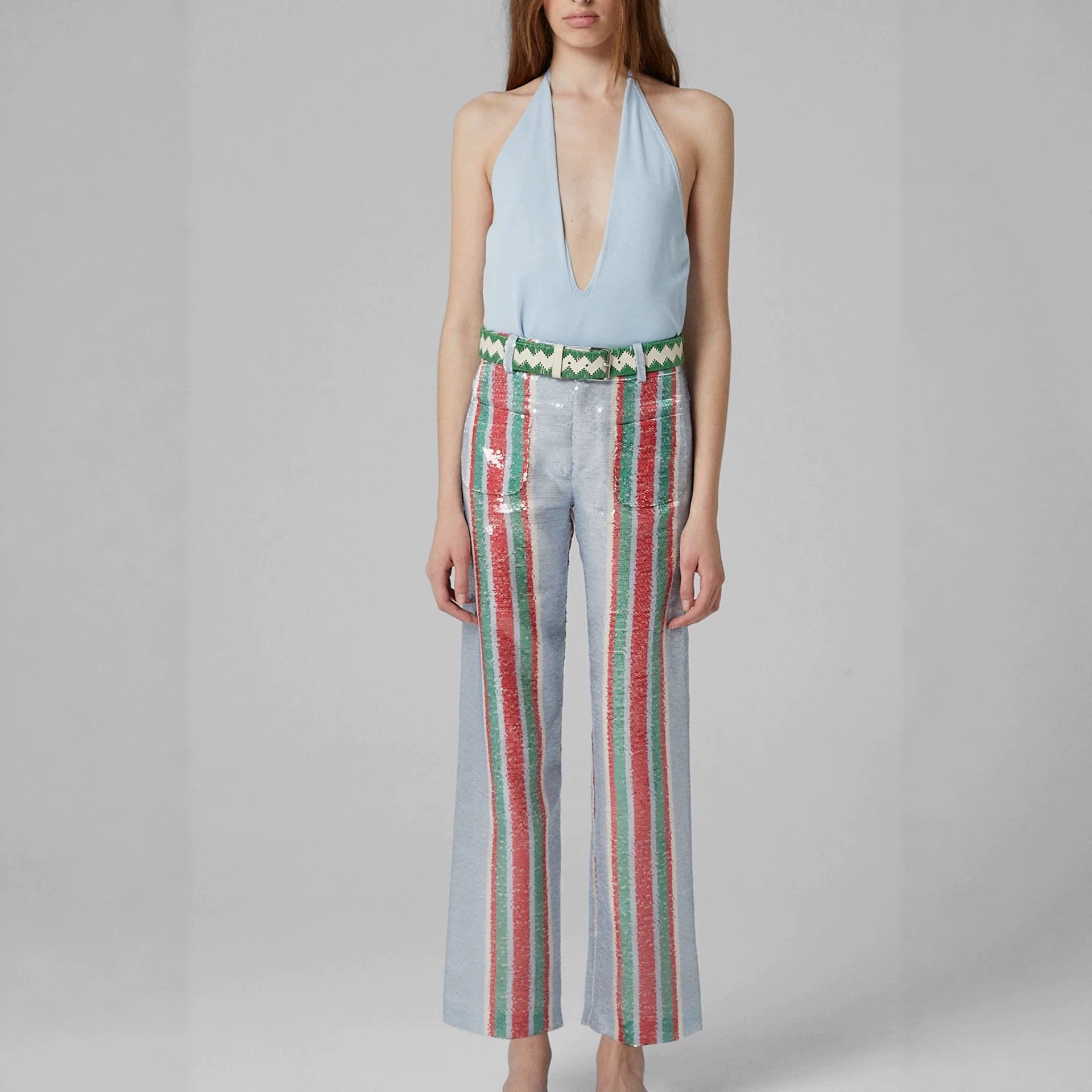 Women's Sequin Straight-Leg Cropped Pants